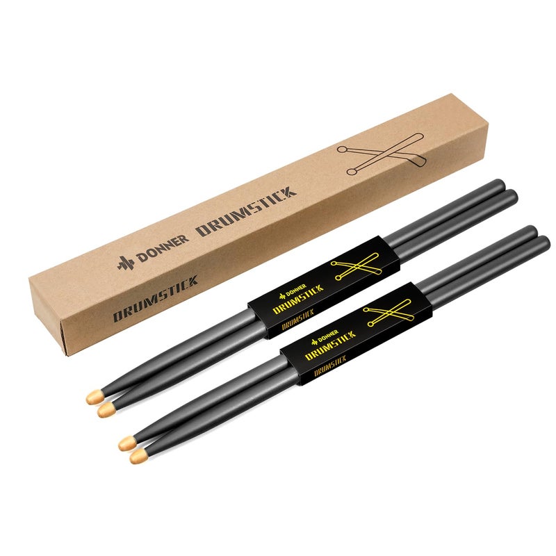 Donner Drum Sticks, 5A Drumsticks Classic Maple Wood Black Drumsticks With Storage Bag, 2 Pairs - Image 3
